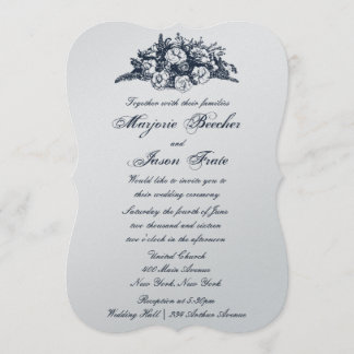 Elegante Vintage-Blumen Hochzeitseinladung Blau Einladung
