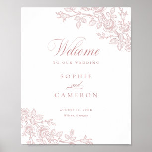 Elegante Vintage-Blumen-Hochzeitsempfang in Rosa Poster