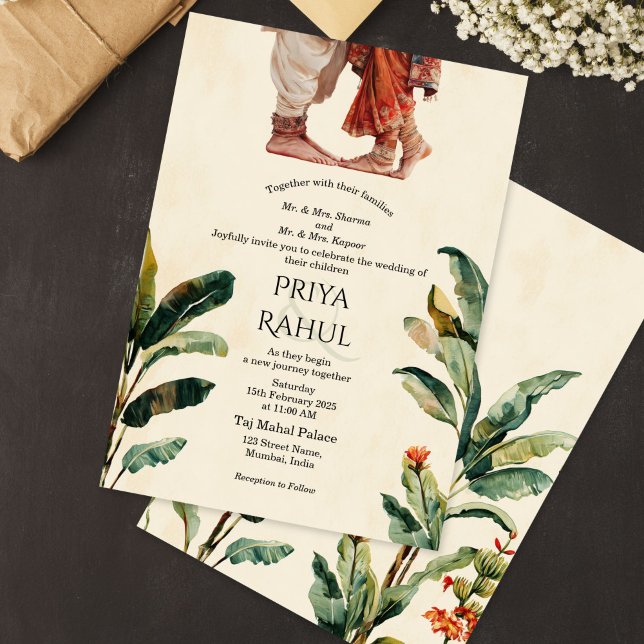 Elegante vintage Blumen-Indische Hindu-Hochzeit Einladung (Elegant Vintage Floral Indian Hindu Wedding Invitation ()