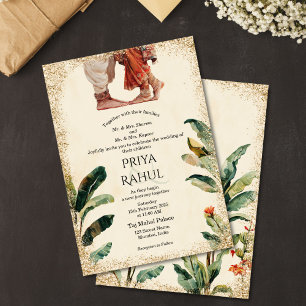 Elegante vintage Blumen-Indische Hindu-Hochzeit Einladung
