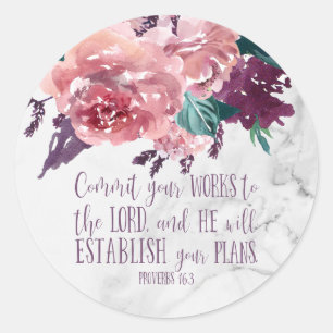 Elegante Vintage-Blumen-Marmor-Bibelvers Runder Aufkleber