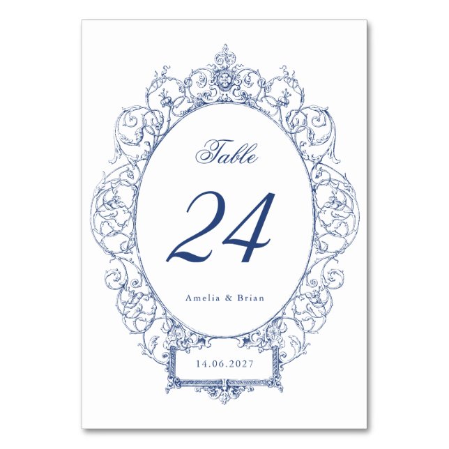 Elegante Vintage Blumen-Ornament-Rahmen Hochzeit Tischnummer (Vorderseite)