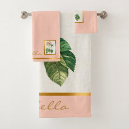 Elegante Vintage Blumen passen Farbe und Text an Badhandtuch Set