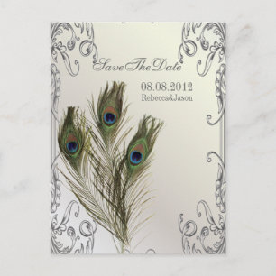 elegante vintage Blumen-Pfau Save the date Ankündigungspostkarte