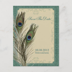 elegante vintage Blumen-Pfau Save-the-Date-Karte Ankündigungspostkarte