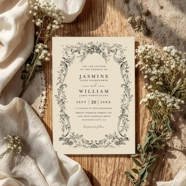 Elegante Vintage-Blumen-QR-Code-Hochzeit Einladung (Von Creator hochgeladen)