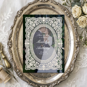 Elegante Vintage Blumen-Spitzenrahmen-Foto-Hochzei Save The Date