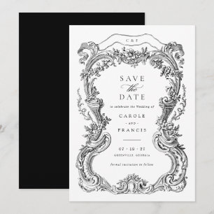 Elegante Vintage-Blumen-Toile-Rahmen Save-the-Date Einladung