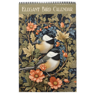 Elegante Vintage-Blumen-Vögel 2026 Kalender