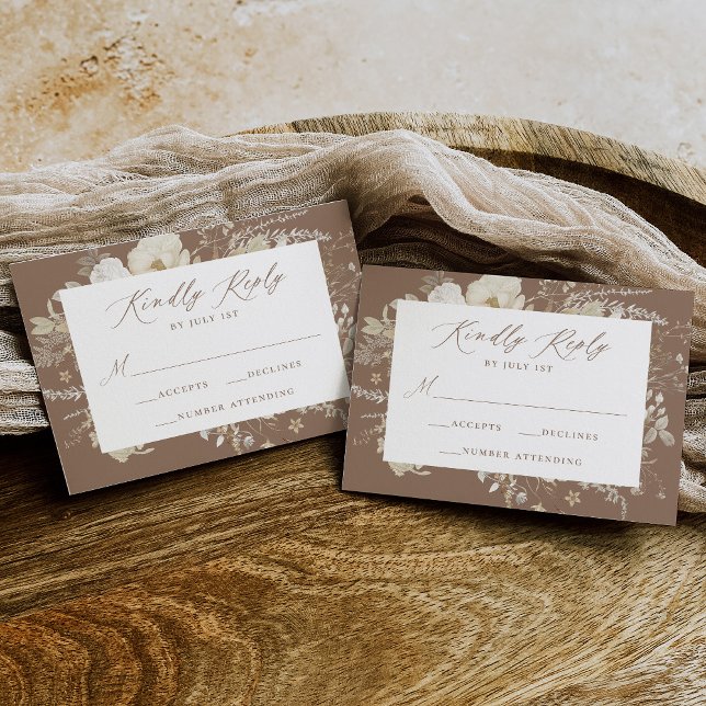 Elegante Vintage Blumenbraun-Hochzeit RSVP Karte (Von Creator hochgeladen)