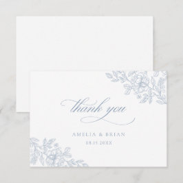 Elegante Vintage Blumendusty Blue Script Wedding Dankeskarte