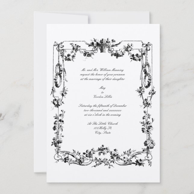 Elegante Vintage Blumengärten & Ribbons Hochzeiten Einladung (Vorderseite)