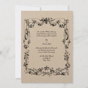 Elegante Vintage Blumengärten & Ribbons Hochzeiten Einladung