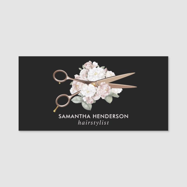 Elegante Vintage Blumenhaare Namensschild (Vorderseite)