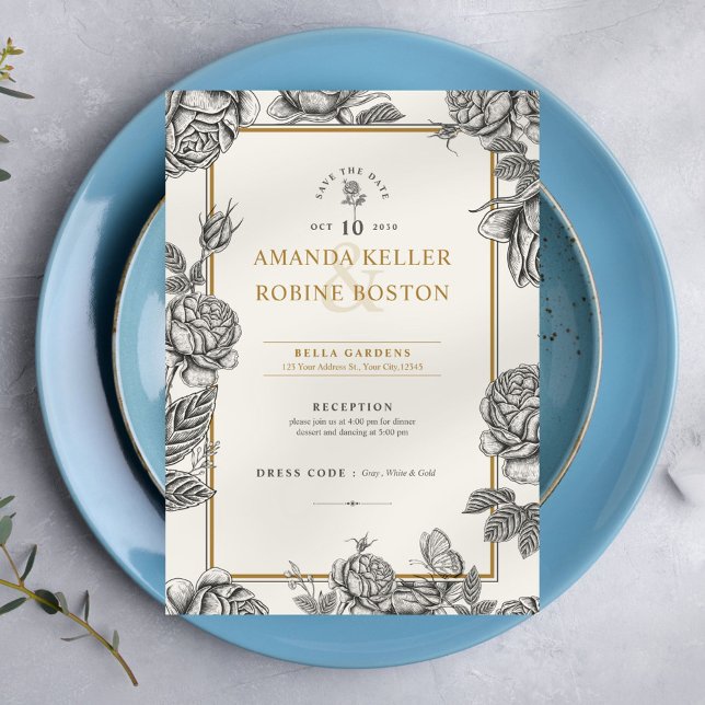 Elegante Vintage Blumenhochzeit Save the Date Einladung (Von Creator hochgeladen)