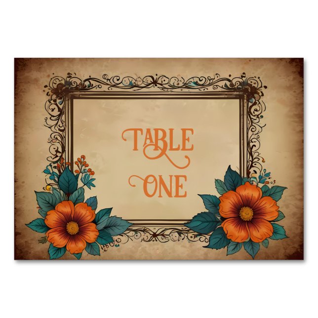 Elegante Vintage Blumenhochzeit Tischnummer (Vorderseite)
