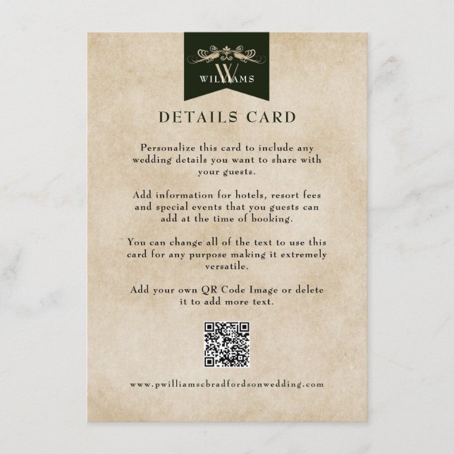 Elegante Vintage Blumenkarte Einsteckkarte Begleitkarte (Vorderseite)