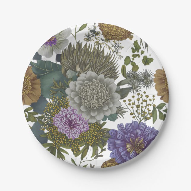 Elegante Vintage Blumenpapier-Teller Pappteller (Vorderseite)