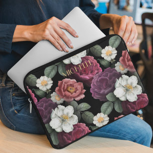 Elegante Vintage-Blumenrosen personalisierter Name Laptopschutzhülle