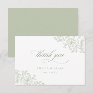 Elegante Vintage Blumensage Grüne Skripthochzeit Dankeskarte