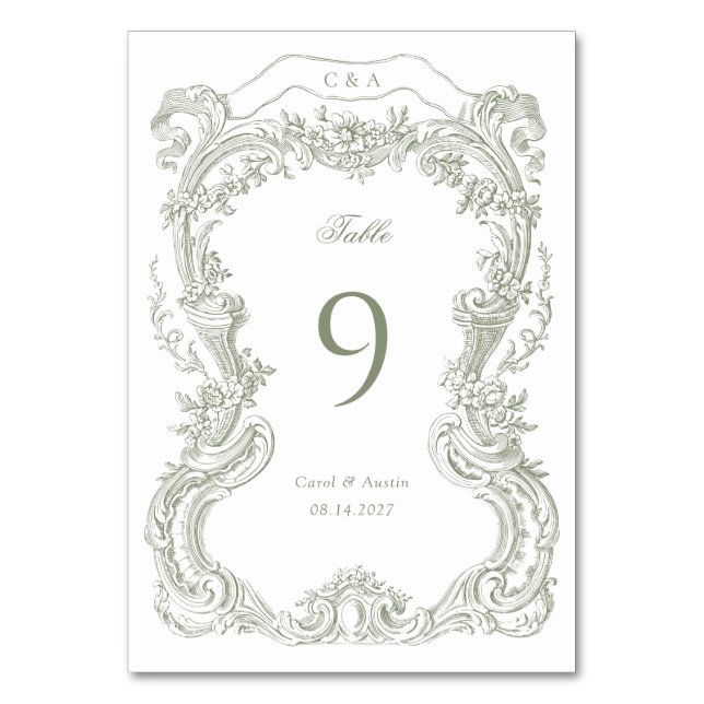 Elegante Vintage Blumentoilette Tischnummer (Vorderseite)