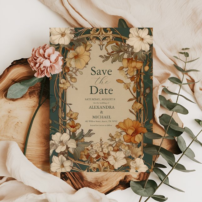 Elegante Vintage Blumenzarge Save The Date (Von Creator hochgeladen)
