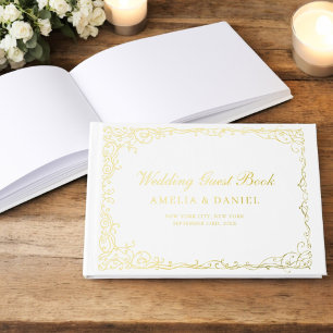 Elegante Vintage Blüten aus Weiß und Gold Gästebuch