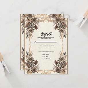 Elegante Vintage-Bohème-Hochzeits-RSVP mit Blumenm Einladung