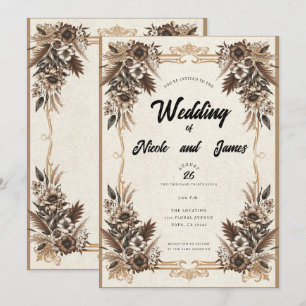 Elegante Vintage Bohemische Blumenhochzeit Einladung