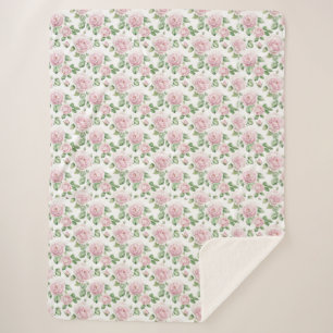 Elegante Vintage-Botanik-Aquarell-Rosenblüten Sherpadecke