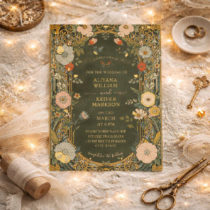 Elegante Vintage-Botanik-Hochzeitseinladung Folieneinladung