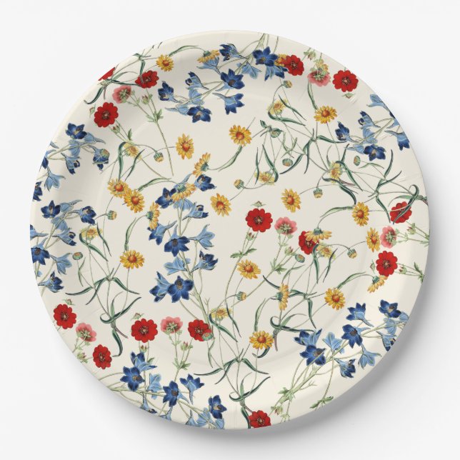 Elegante Vintage-Botanik-Wildblumen  Pappteller (Vorderseite)