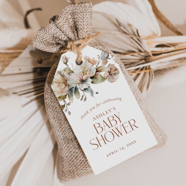 Elegante Vintage botanische Babydusche Gefallen Geschenkanhänger (Von Creator hochgeladen)