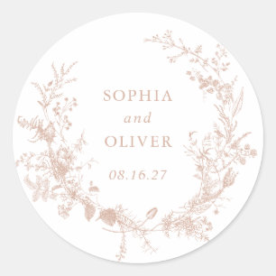 Elegante Vintage Botanische Blütenhochzeit Runder Aufkleber