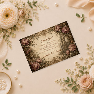 Elegante Vintage Botanische Hochzeit Dankeskarte