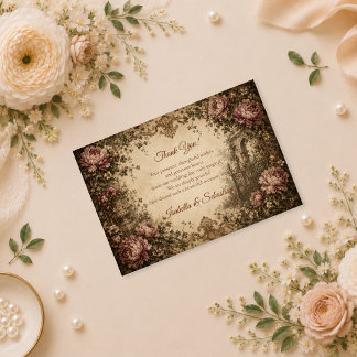Elegante Vintage Botanische Hochzeit Dankeskarte