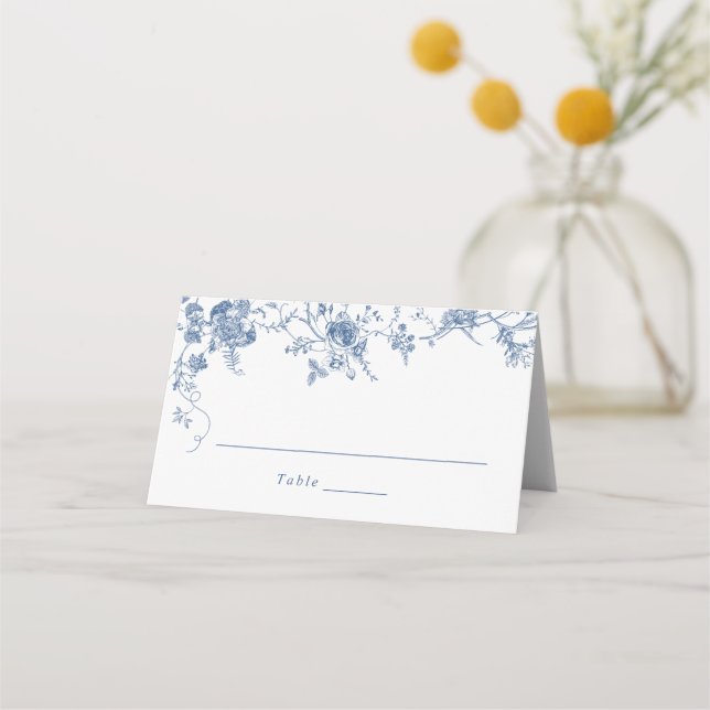 Elegante Vintage Botanische Hochzeit der Navy Platzkarte (Vorderseite)