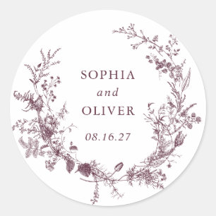 Elegante Vintage Botanische Hochzeit Runder Aufkleber