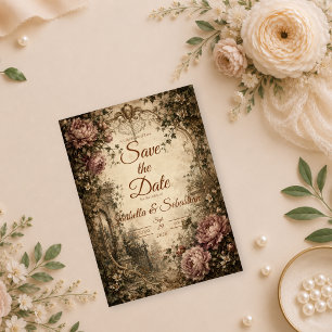 Elegante Vintage Botanische Hochzeit Save The Date