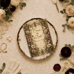 Elegante Vintage-Botanische Hochzeit Save The Date