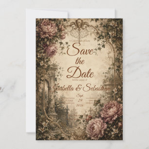 Elegante Vintage Botanische Hochzeit Save The Date