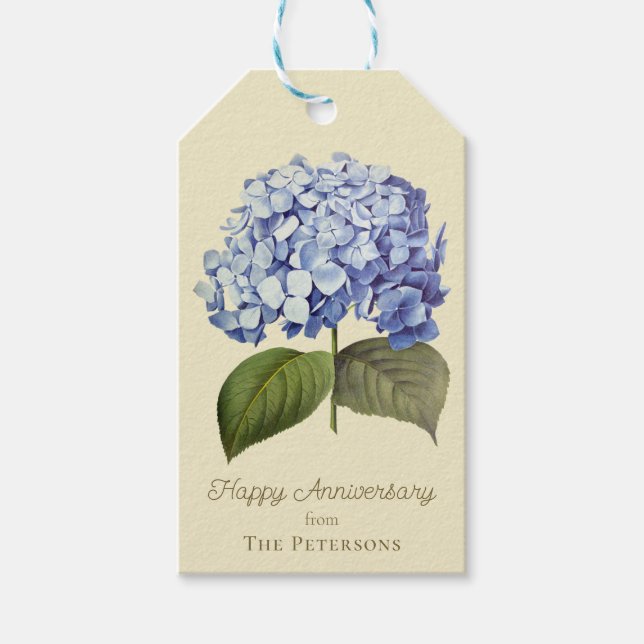 Elegante Vintage botanische Hydrangea-Blume Geschenkanhänger (Vorderseite)