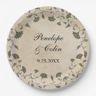 Elegante Vintage Bräutigam-Namen Hochzeit Pappteller
