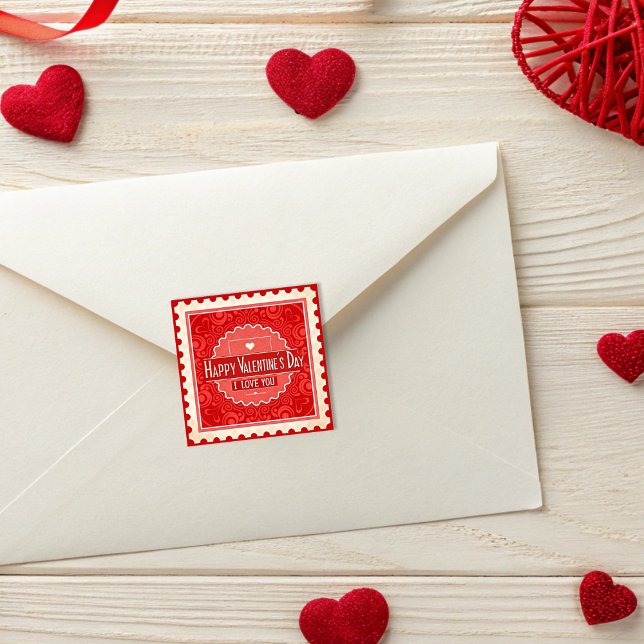Elegante Vintage Briefmarke Stil Valentinstag Aufkleber (Von Creator hochgeladen)