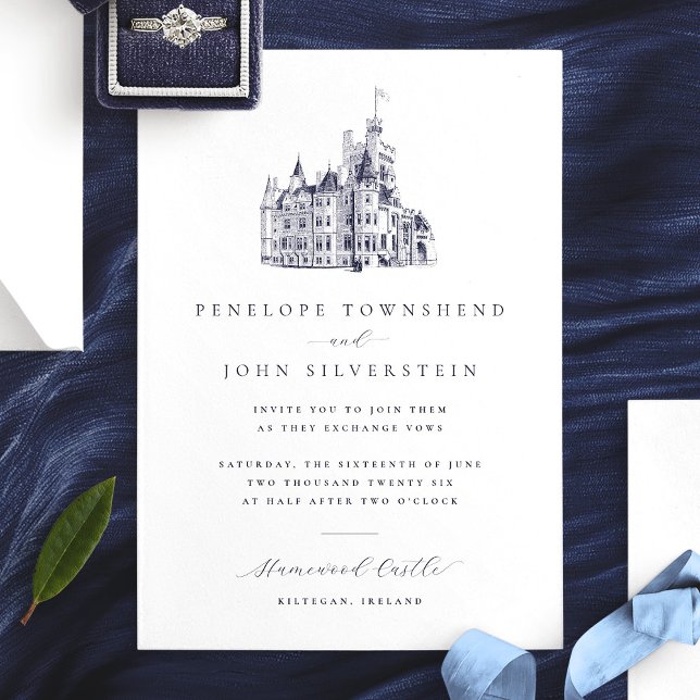 Elegante Vintage Burg Einladung (Elegant Vintage Castle Illustration Wedding Invitation)