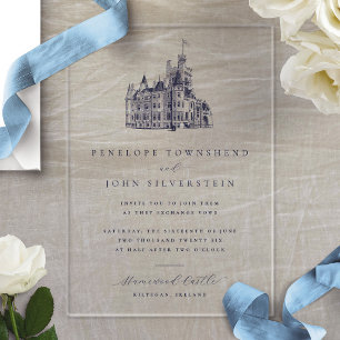 Elegante Vintage-Burg-Illustration Hochzeit Acryleinladungen