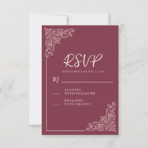 Elegante Vintage-Burgunder-Beeren-Hochzeit RSVP Karte