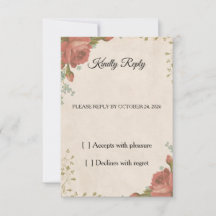 Elegante Vintage-Burgunder-Rosen-Hochzeits-RSVP-Ka