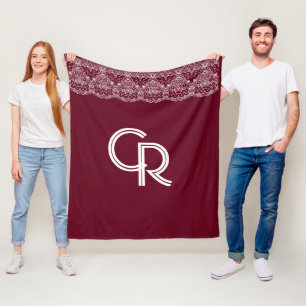 Elegante Vintage Burgundy Maroon White Lace Fleece