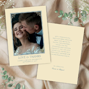 Elegante Vintage Butter-Gelbe-Regenzeit-Hochzeit Dankeskarte